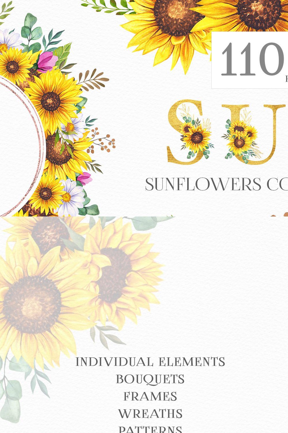 Watercolor Sunflowers Collection pinterest preview image.