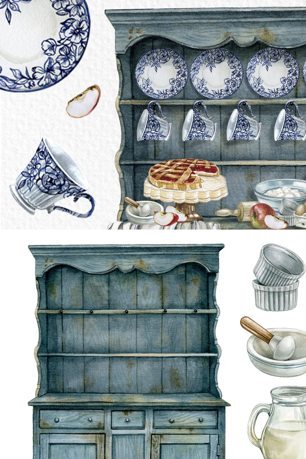 Watercolor vintage kitchen clipart pinterest preview image.