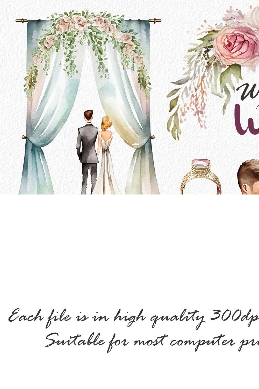 Watercolor Wedding Clipart pinterest preview image.