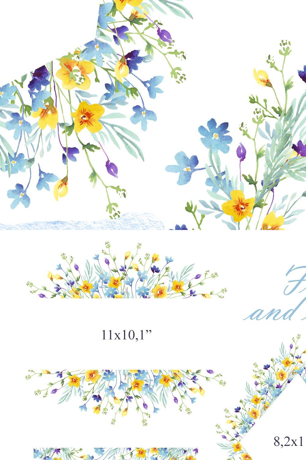 Watercolor wildflowers frames PNG pinterest preview image.