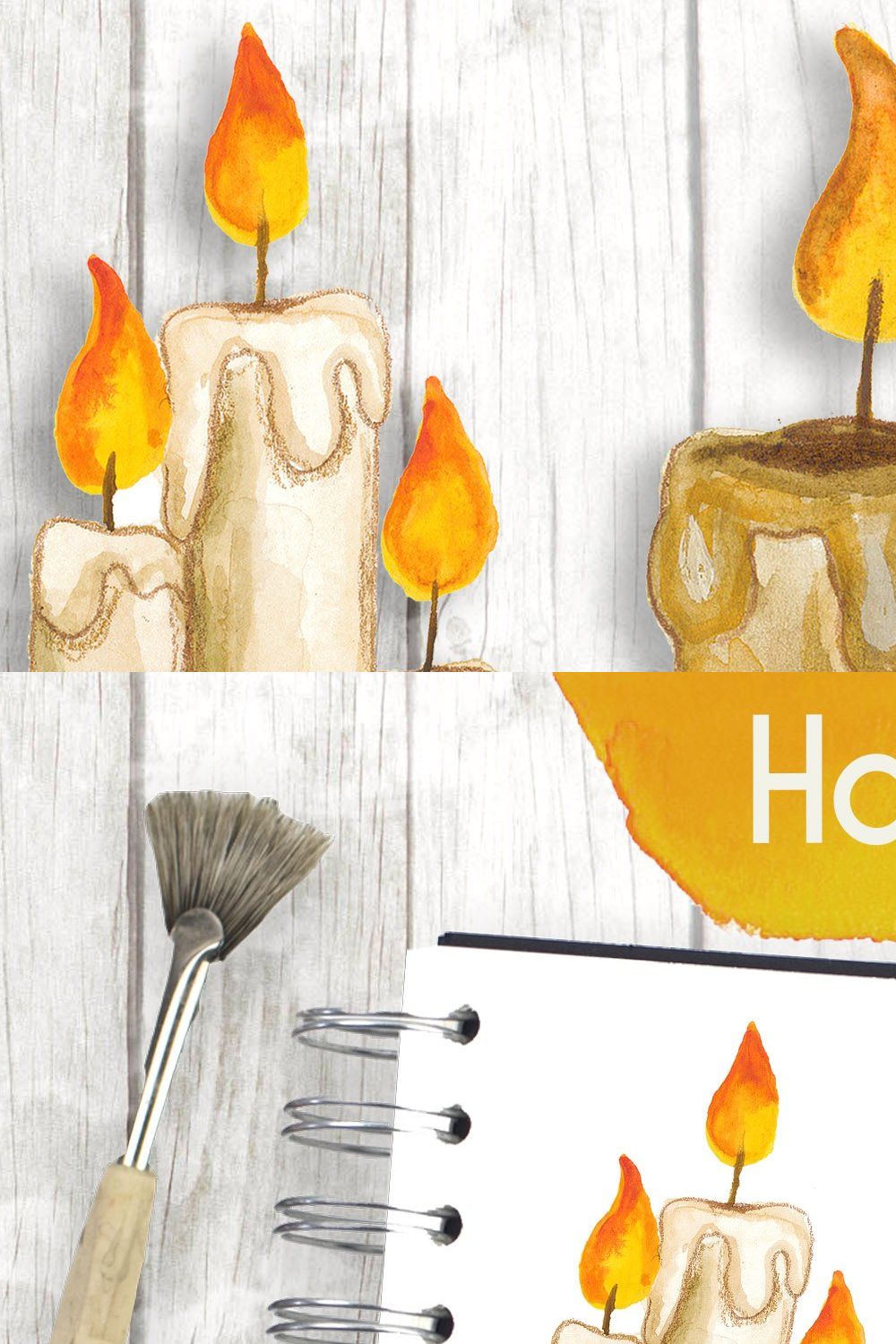 Watercolour Candles pinterest preview image.