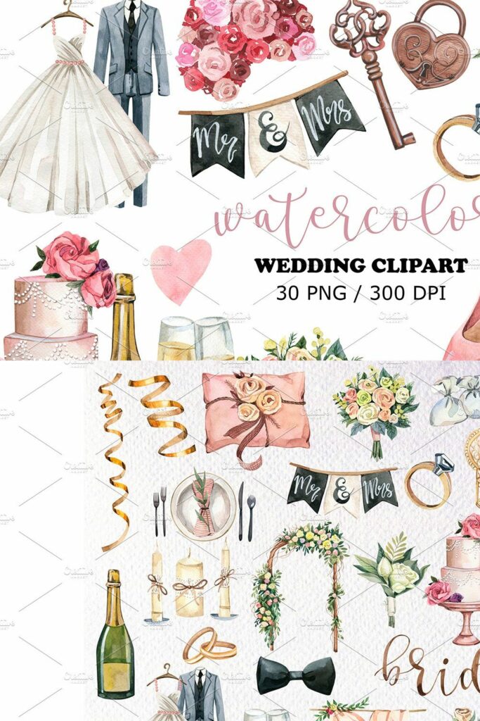 Wedding Watercolor Clipart, PNG – MasterBundles