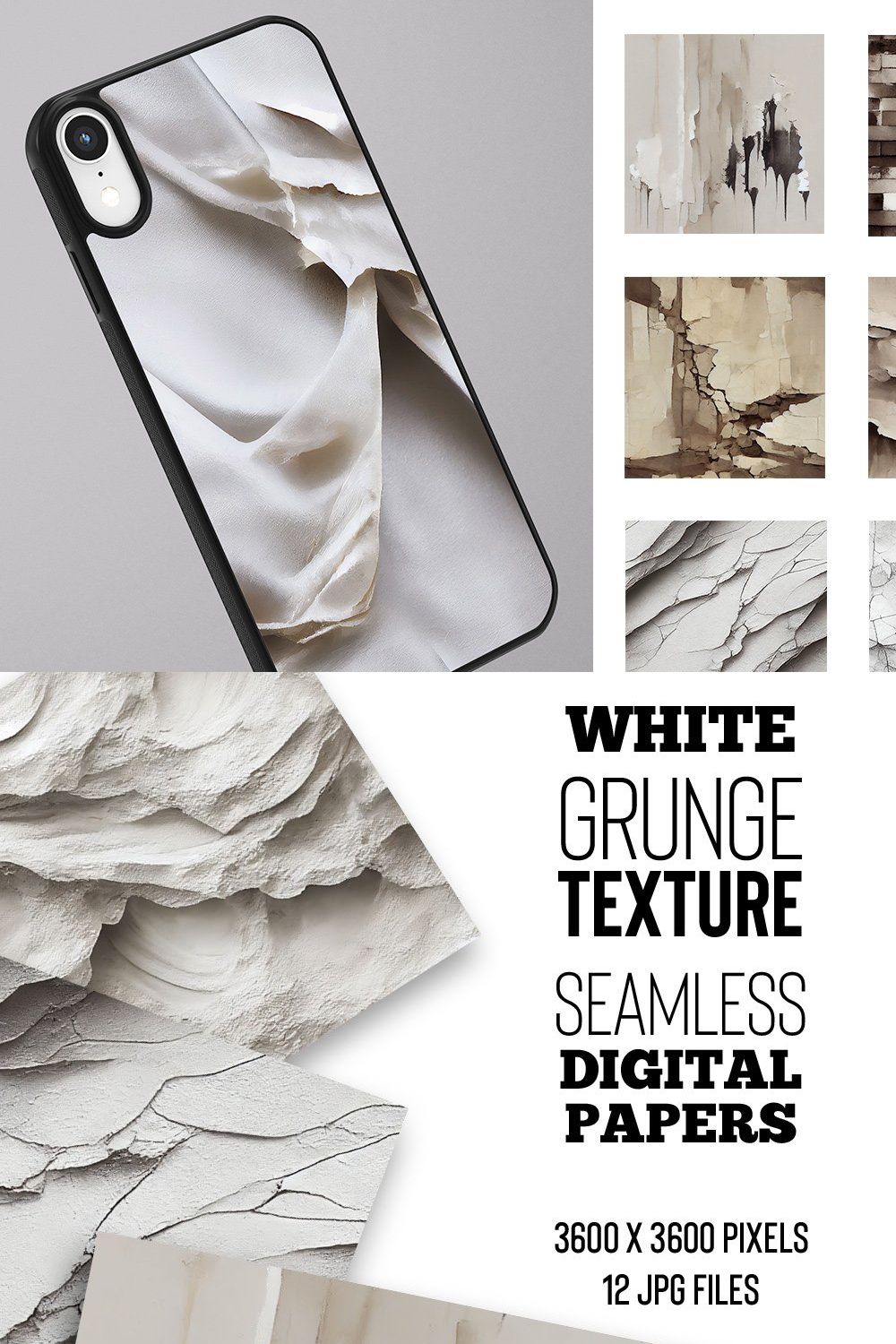 White Grunge Seamless Textures pinterest preview image.