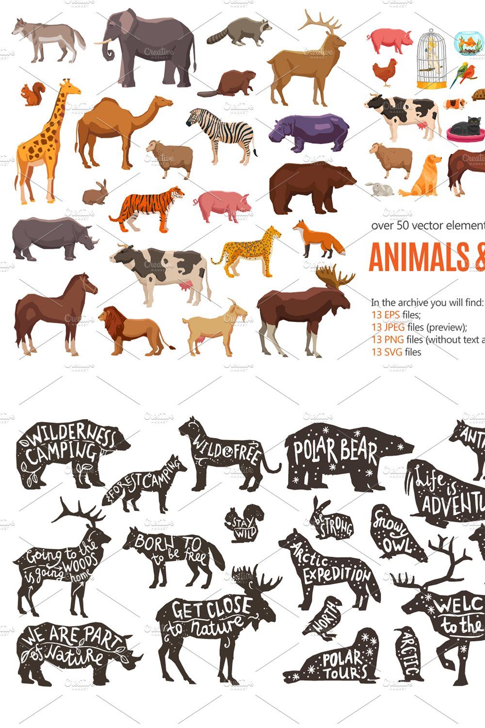Wild Animals and Pets Set pinterest preview image.