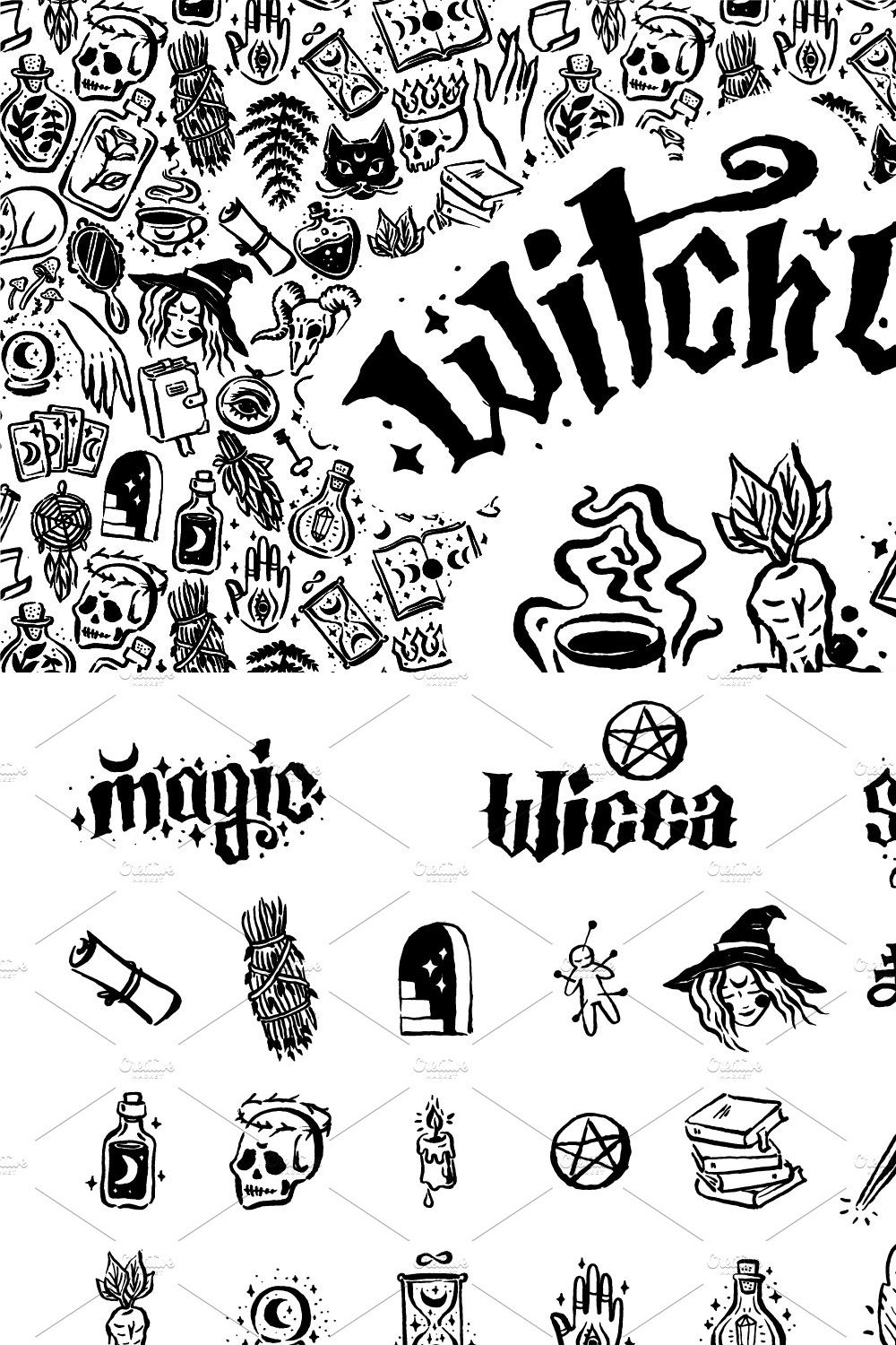 Witchcraft illustrations set pinterest preview image.