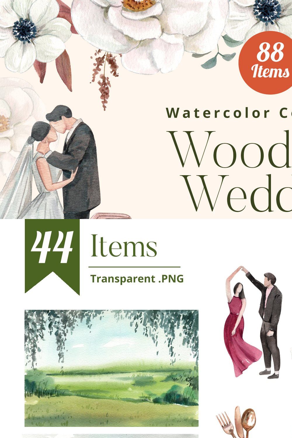 Woodland Wedding Watercolor pinterest preview image.