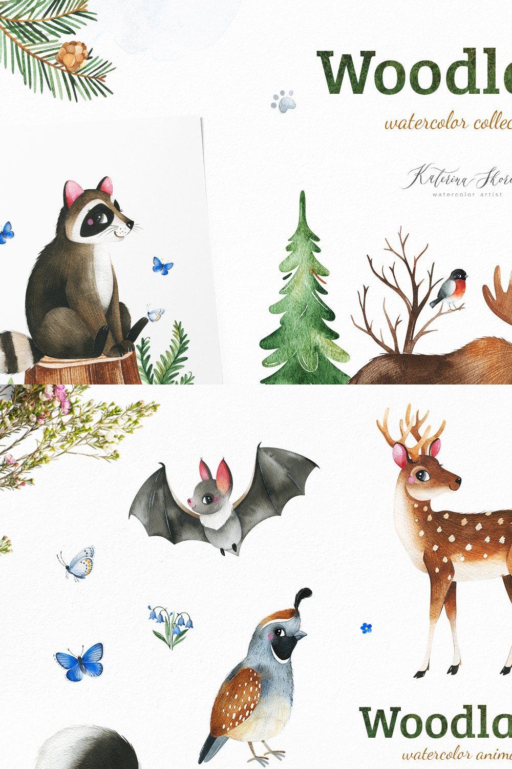 Woodland. Cute forest collection. pinterest preview image.