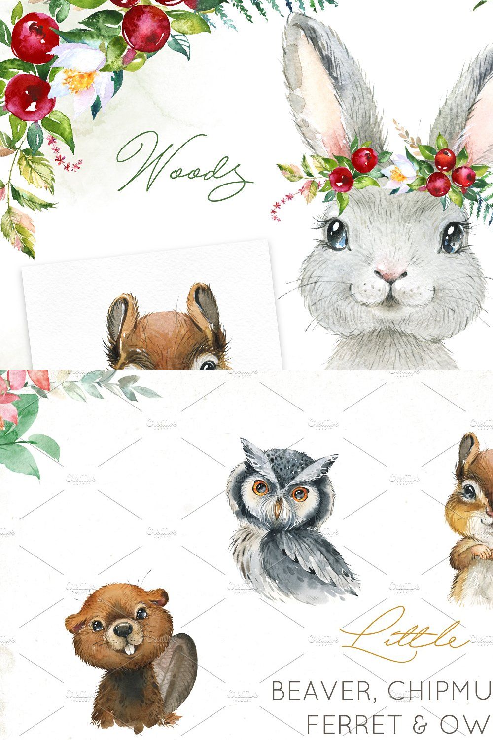 Woods. Little Watercolor Animals pinterest preview image.