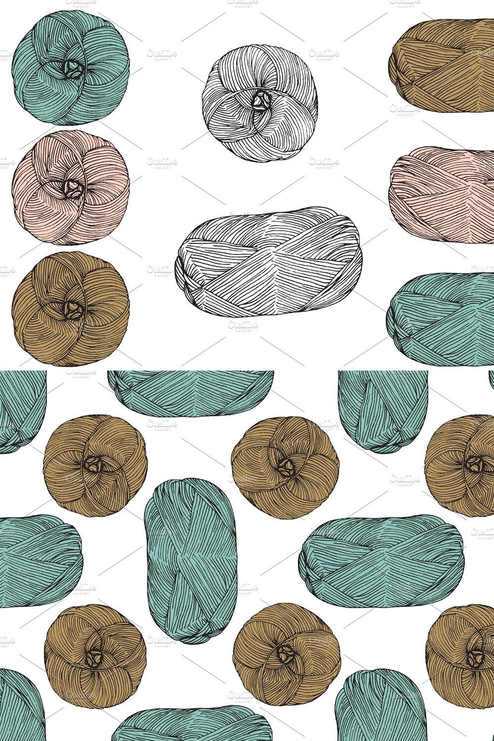 Yarn balls in vector. Vol.2 pinterest preview image.