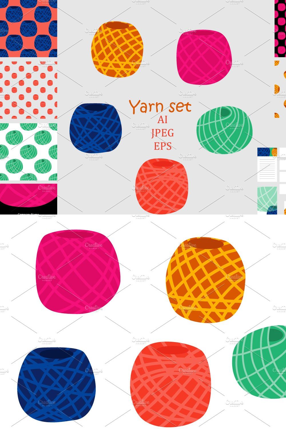 Yarn set in flat style pinterest preview image.
