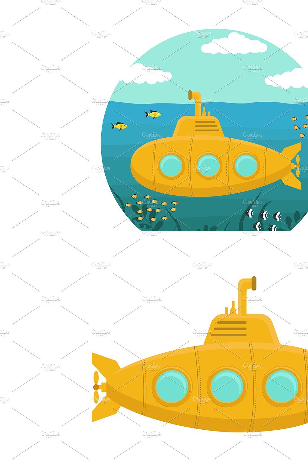 Yellow Submarine with Periscope pinterest preview image.