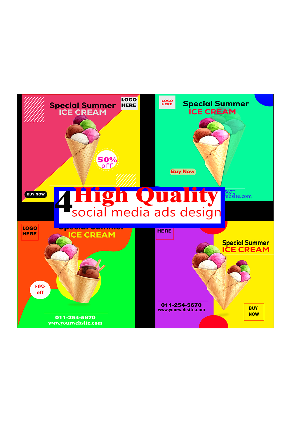 4 high quality ice cream social media ads templates pinterest preview image.