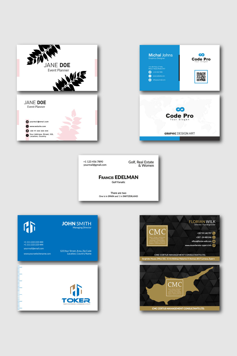 Business Card Design Template pinterest preview image.