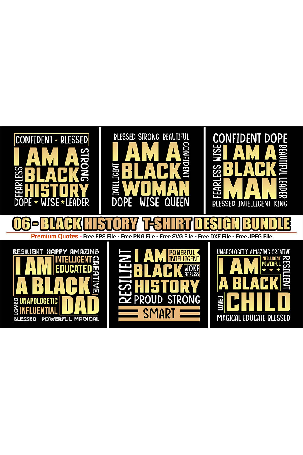 Black history t-shirt design bundle pinterest preview image.