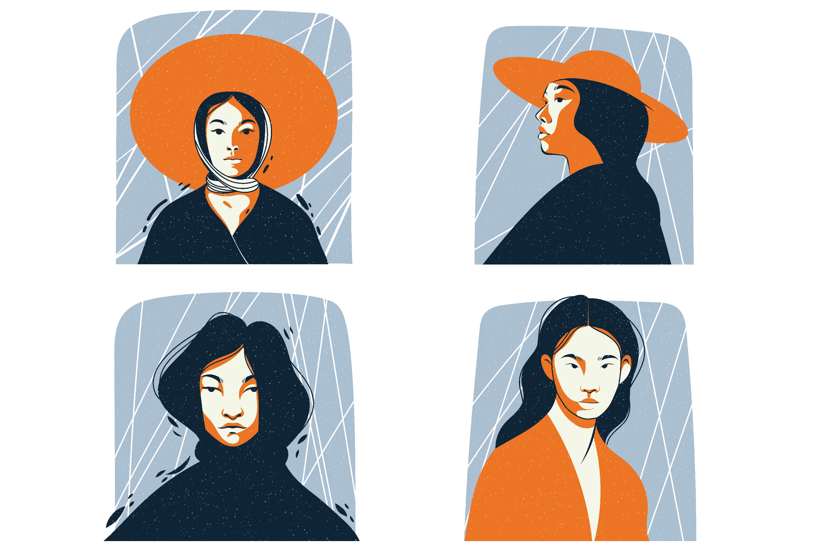 A series of female portraits in a minimalist style pinterest preview image.