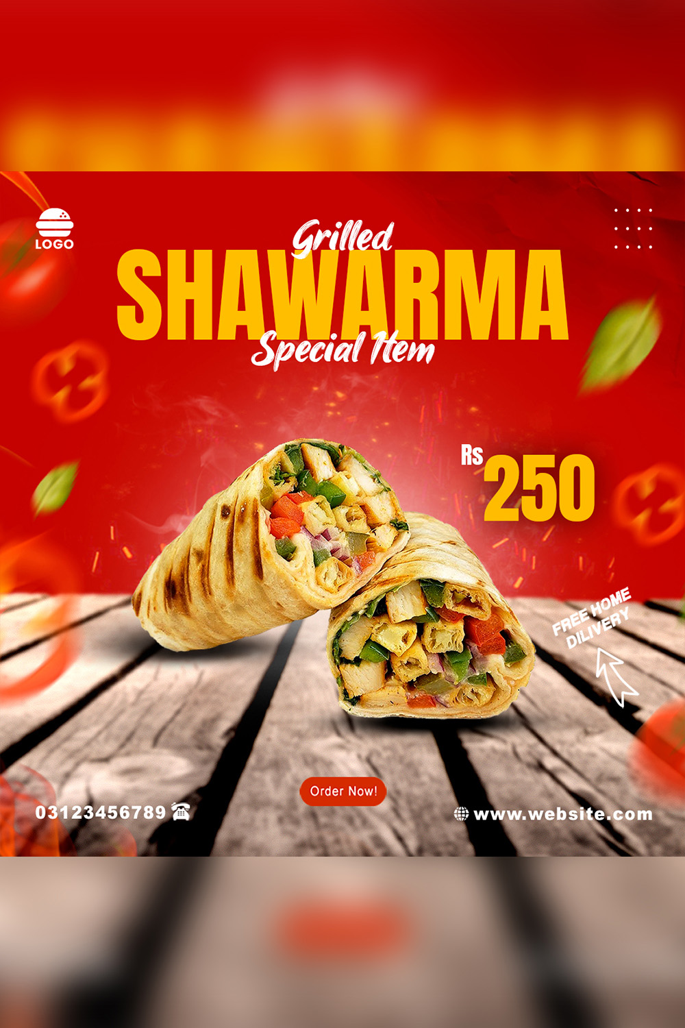 Shawarma Food Social Media Poster For Instagram And Facebook Template pinterest preview image.