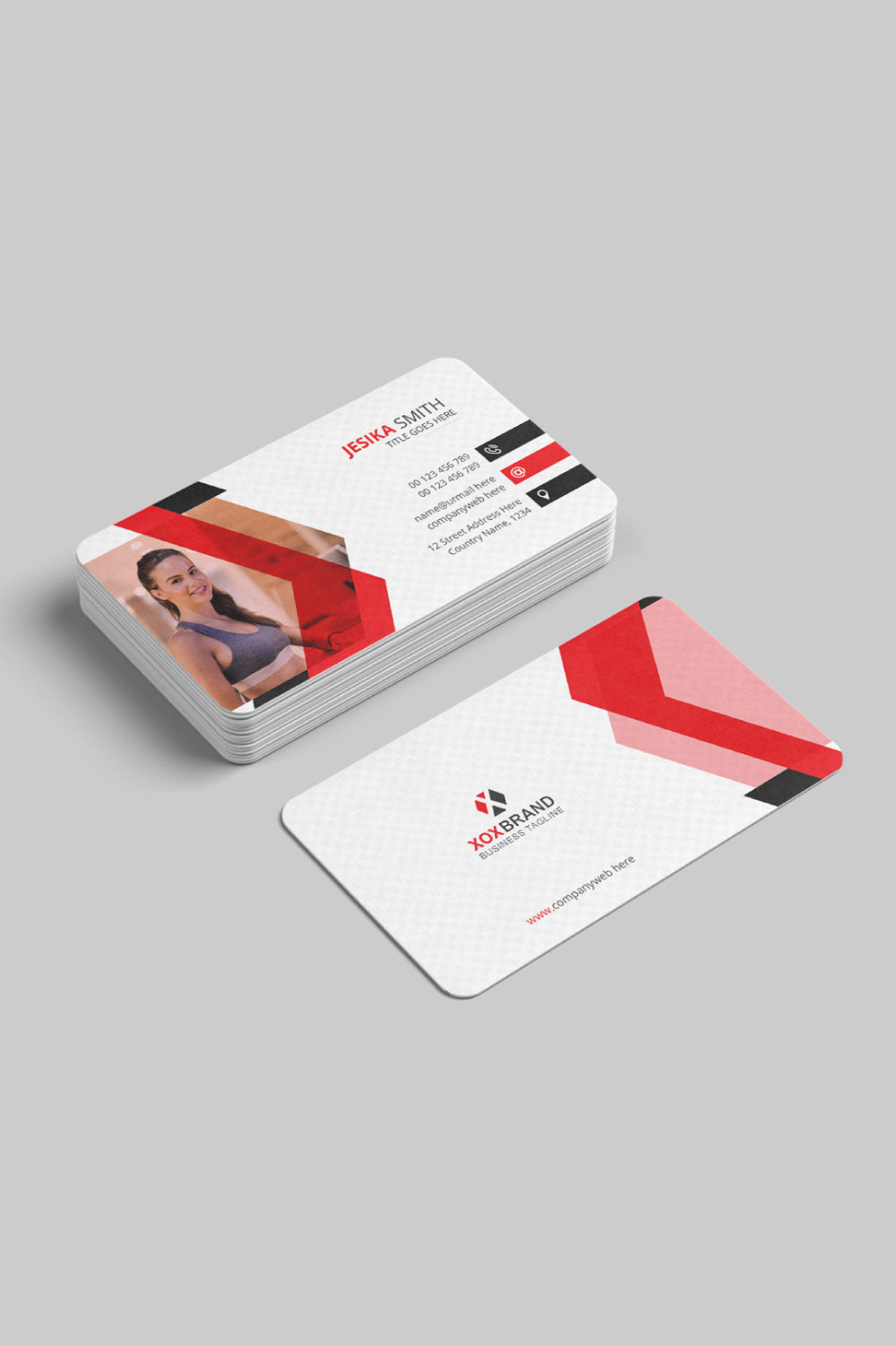 Fitness business card design template pinterest preview image.
