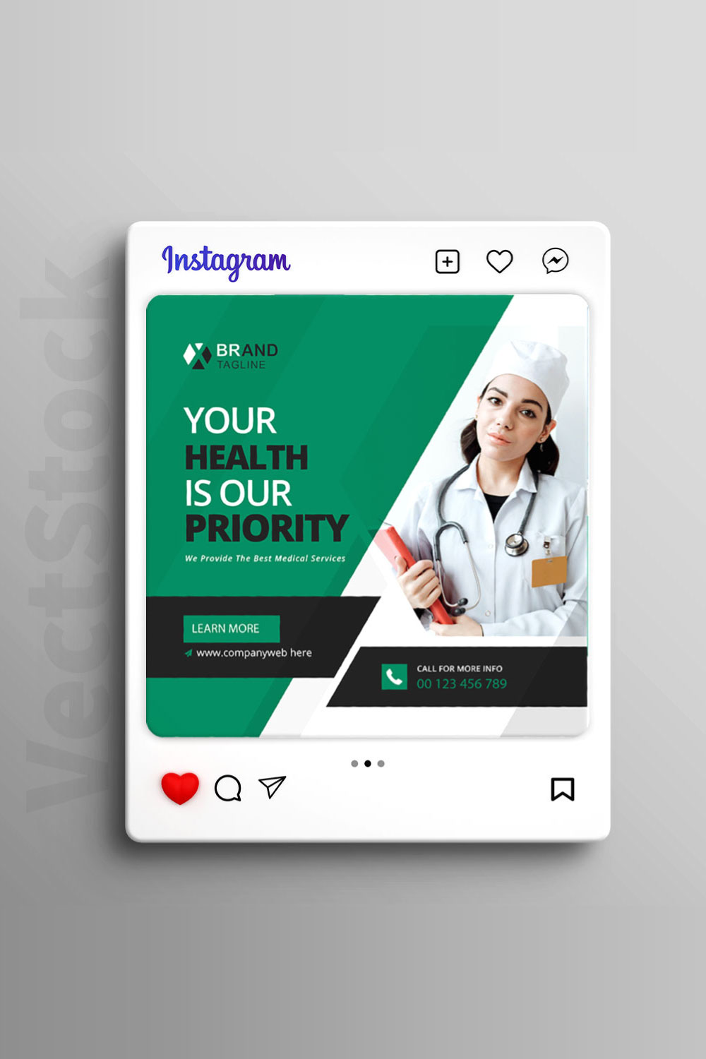 Medical health care social media Instagram post and banner template design pinterest preview image.