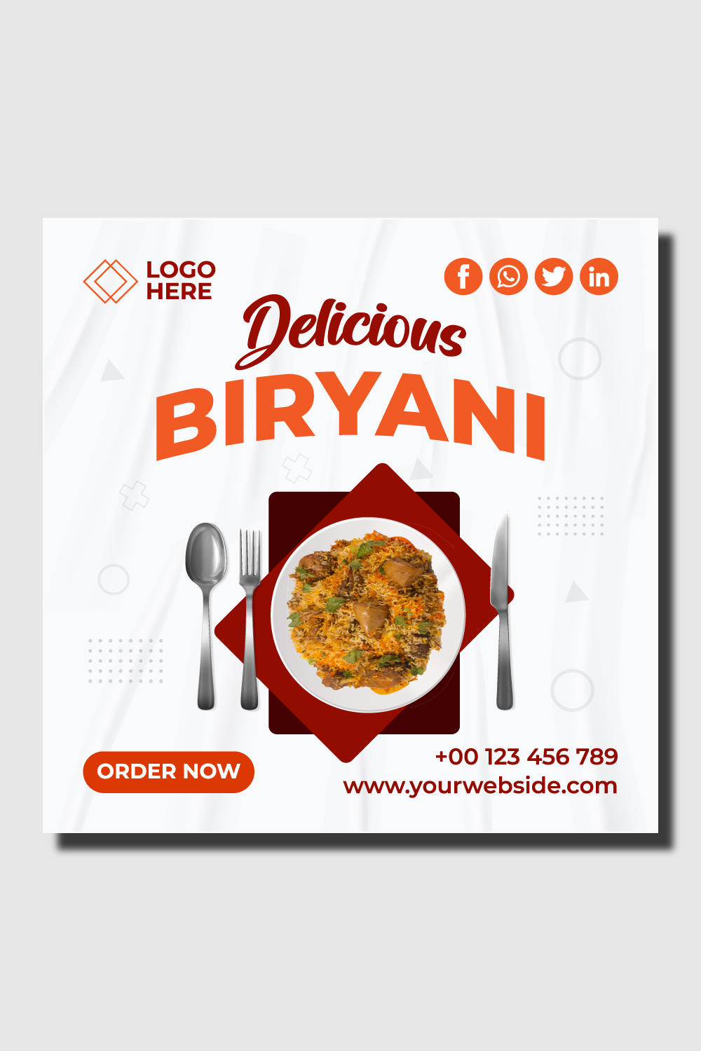Delicious Biryani- social media post pinterest preview image.