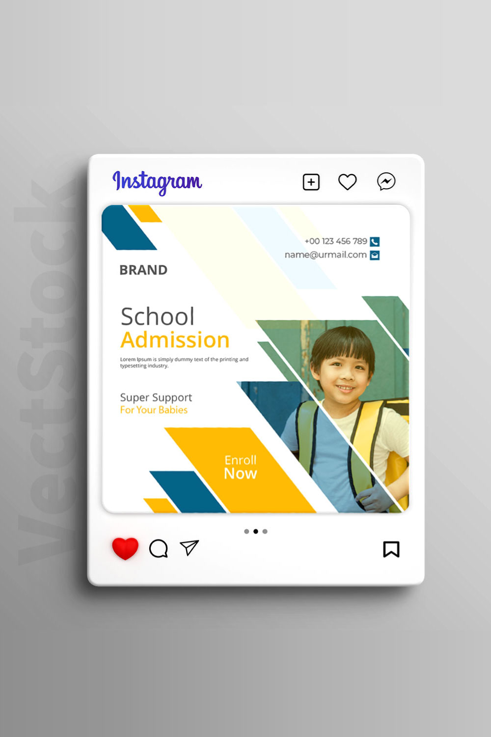 School admission social media Instagram post and banner template design pinterest preview image.
