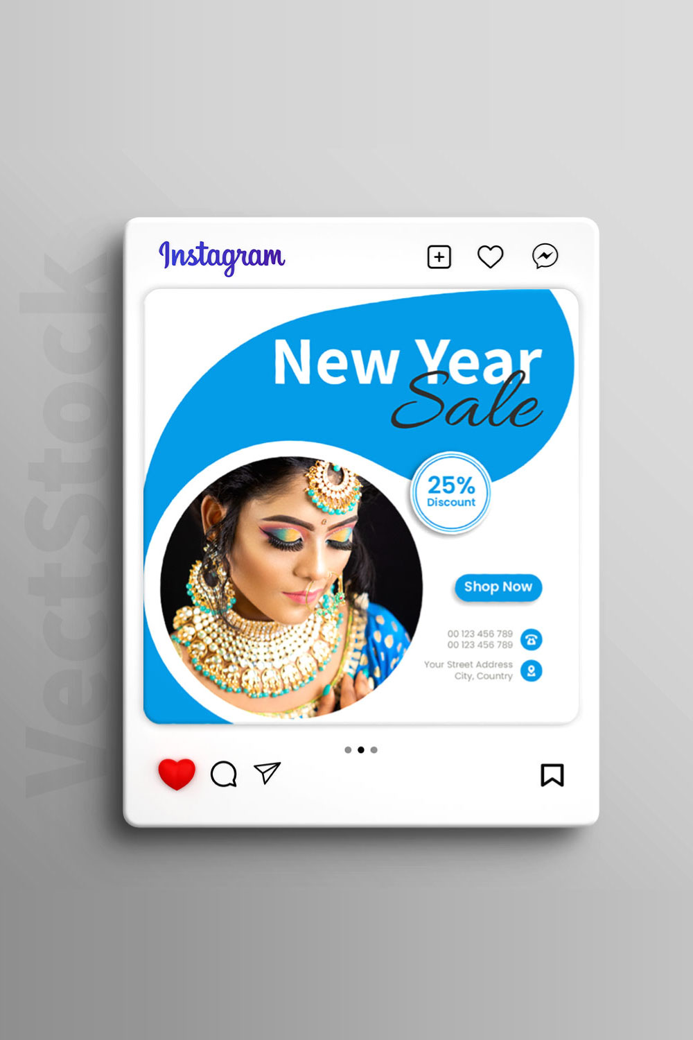 Jewelry blue social media and instagram post template pinterest preview image.
