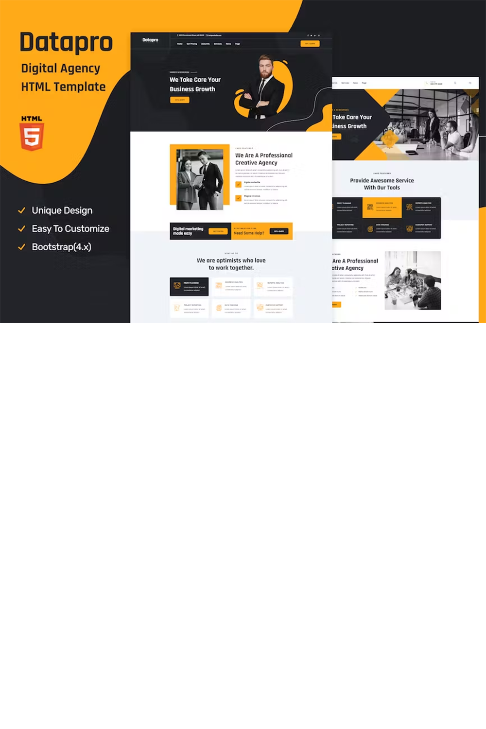Free Digital Agency HTML Template pinterest preview image.