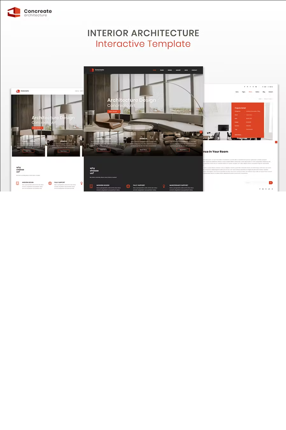 Free Concreate Interior Architecture HTML Template pinterest preview image.