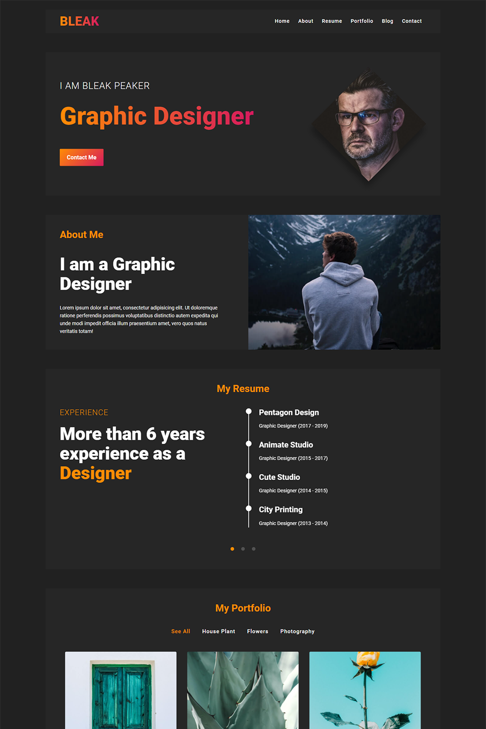 Free Bleak Personal Portfolio Website Template pinterest preview image.