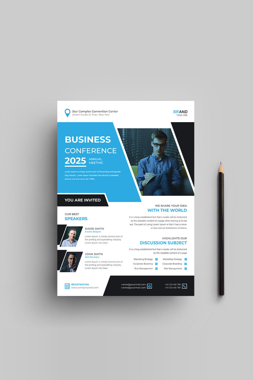Business conference flyer design template pinterest preview image.