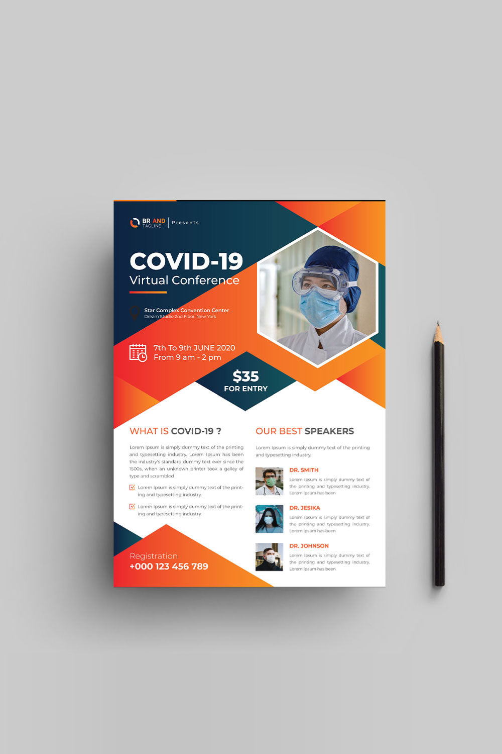 Covid-19 virtual conference flyer design template pinterest preview image.