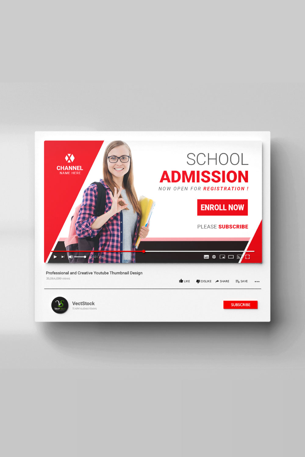 School admission Youtube thumbnail banner design template pinterest preview image.