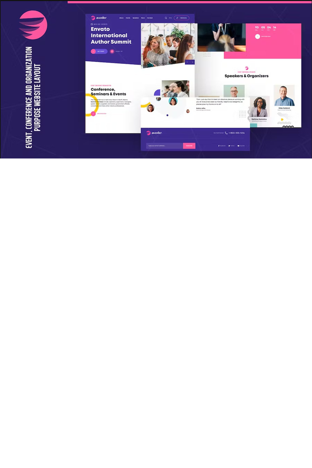 Free Conference & Event Website Template pinterest preview image.