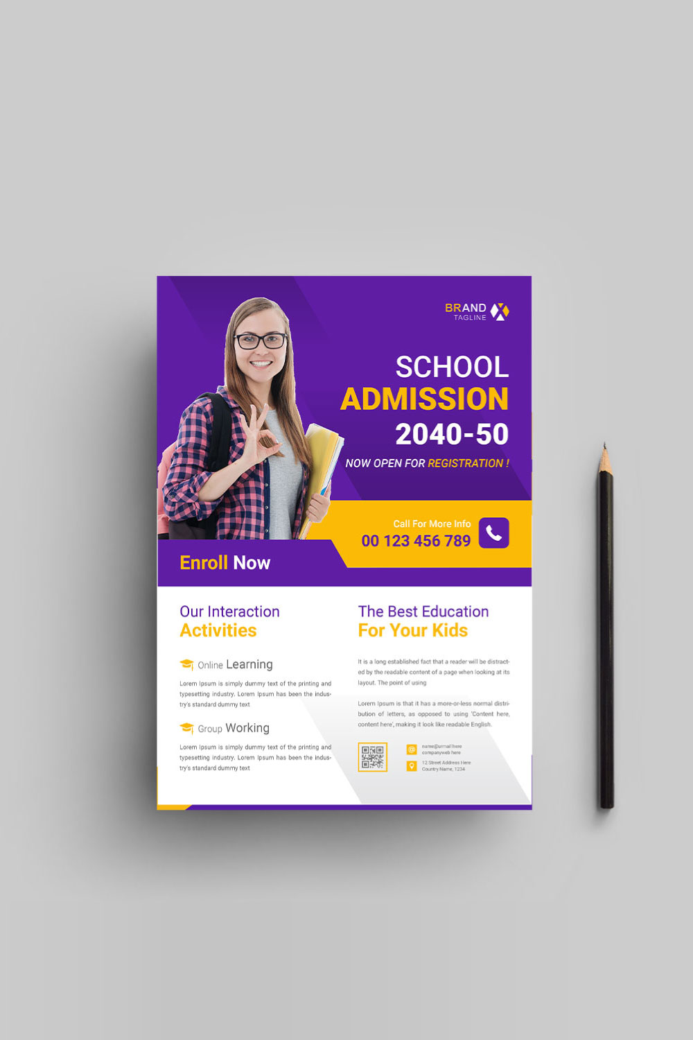 School admission flyer design template pinterest preview image.