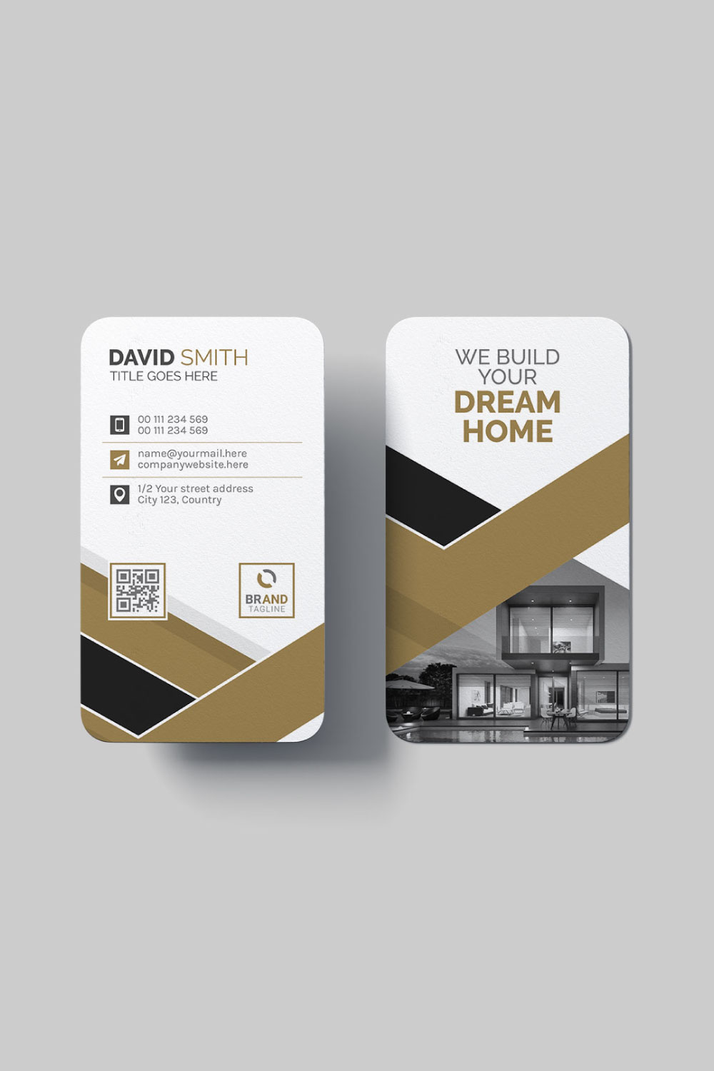Real estate vertical business card design template pinterest preview image.