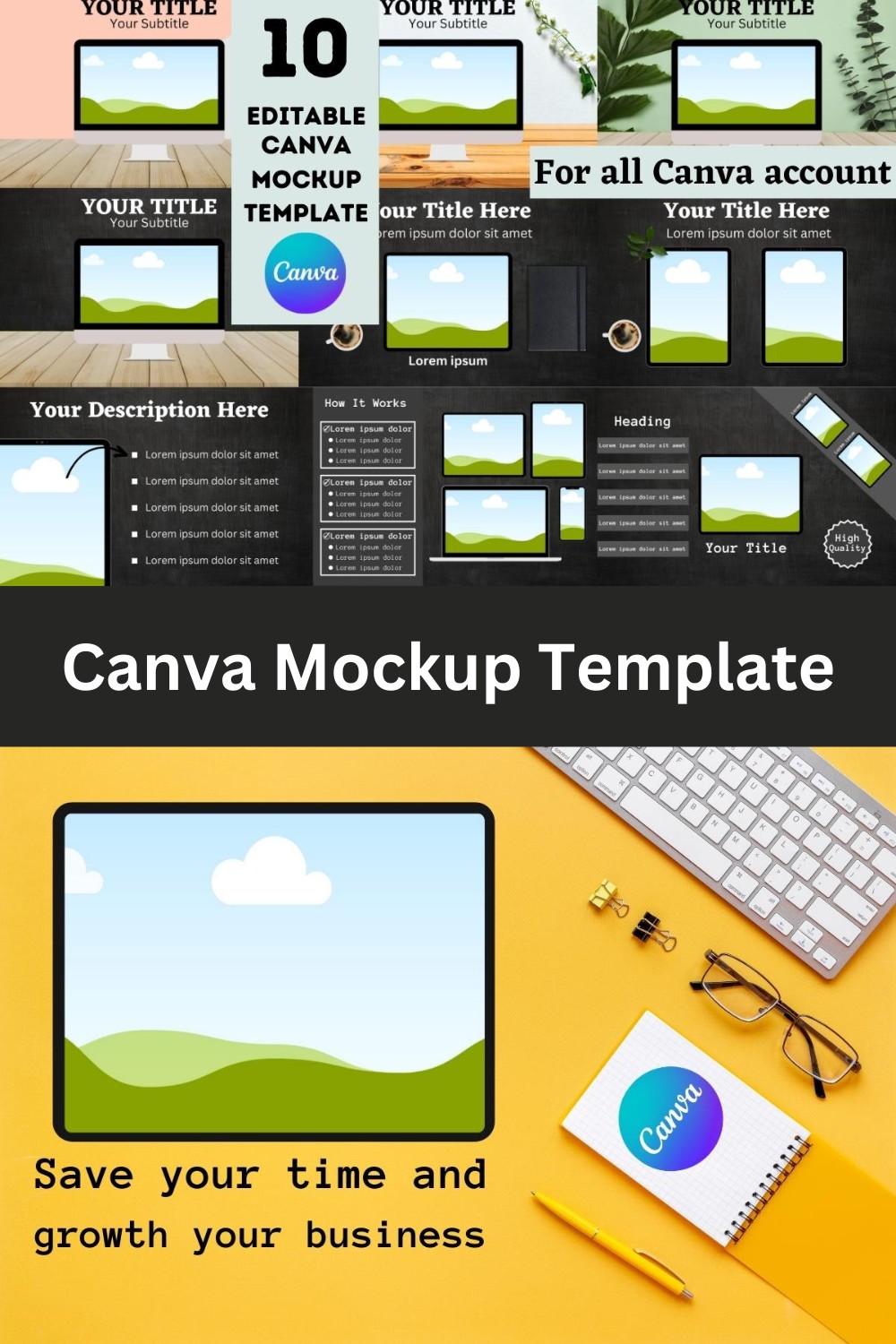 Editable Products Canva Mockup Template pinterest preview image.