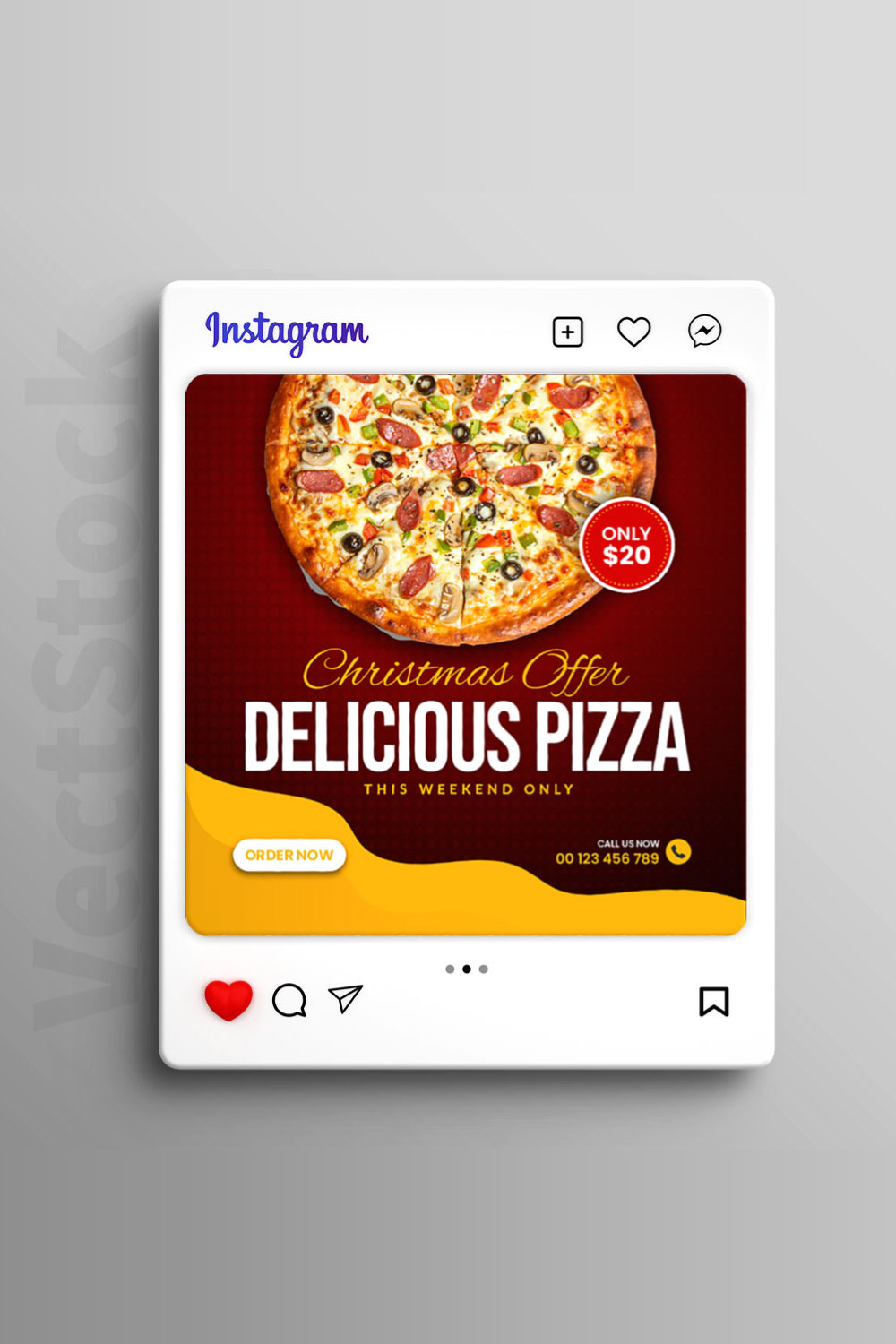 Delicious pizza sale social media Instagram post template pinterest preview image.