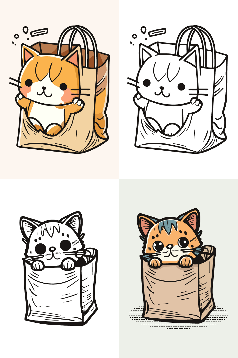 character of a Little cat in a paper shopping bag, Cute cat, Cat cartoon, drawing, Cat mascot pinterest preview image.