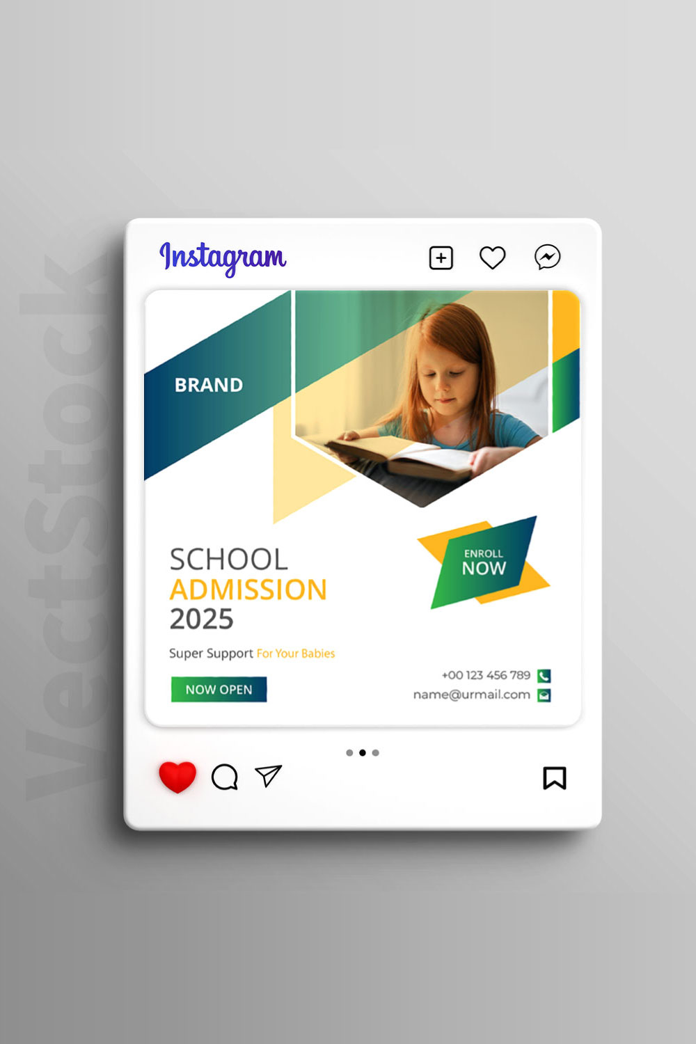 Admission social media Instagram post and banner template design pinterest preview image.