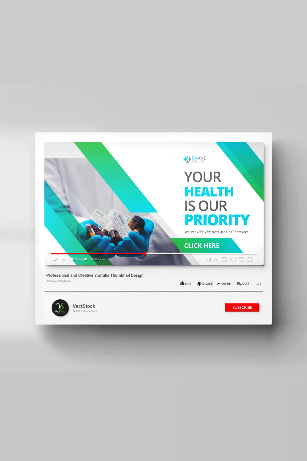Medical health care Youtube thumbnail and social media banner design template pinterest preview image.