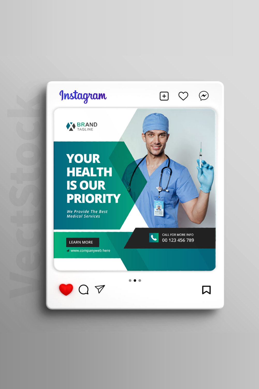 Medical social media Instagram post and banner template design pinterest preview image.