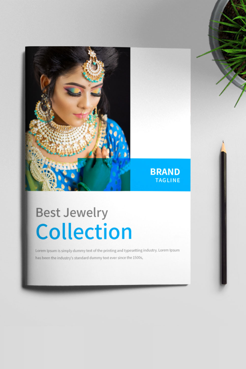 Jewelry Business Brochure Design Template pinterest preview image.