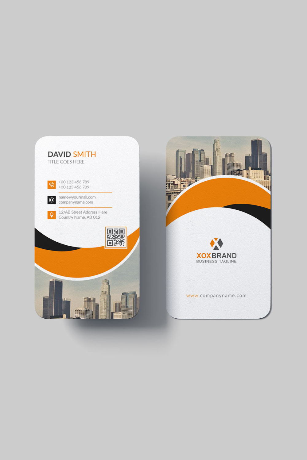 Modern vertical business card design template pinterest preview image.