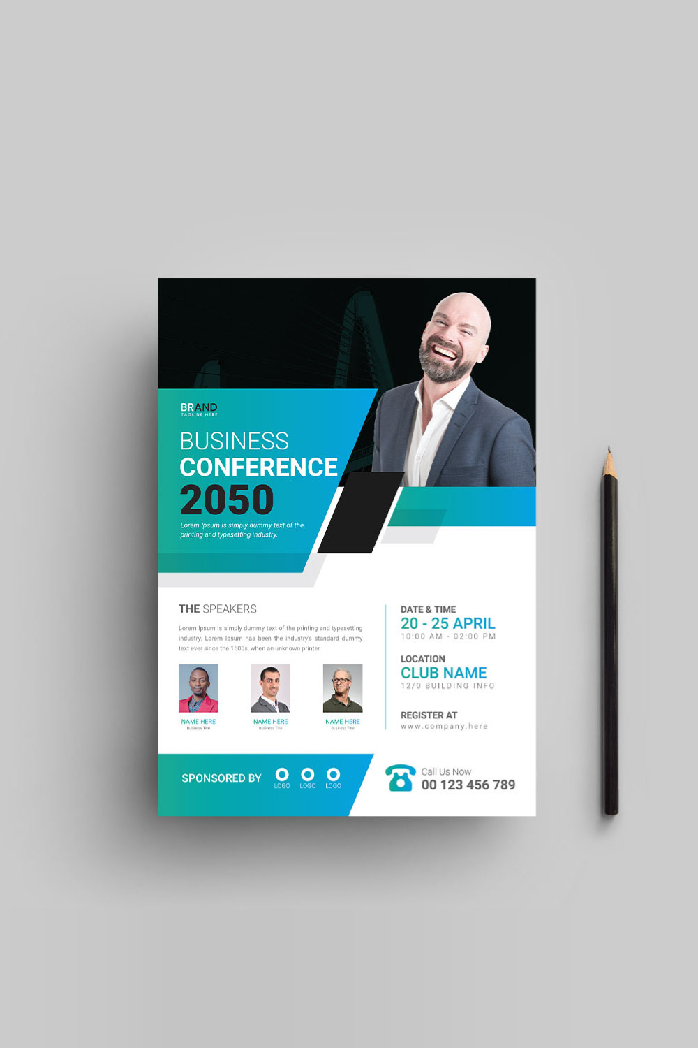 Conference event flyer design template pinterest preview image.