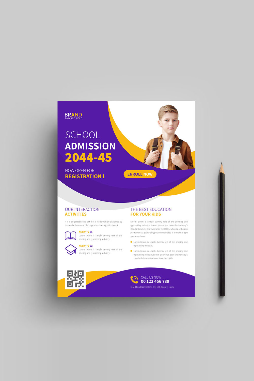 Back to school flyer design template pinterest preview image.