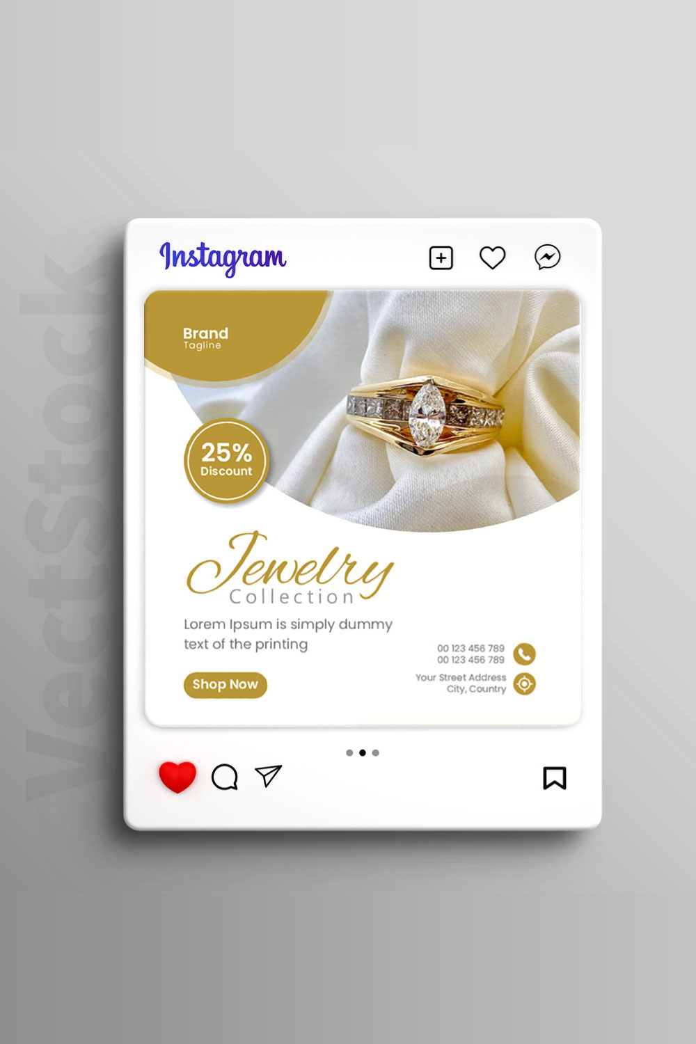 Luxury jewelry sale social media template design pinterest preview image.