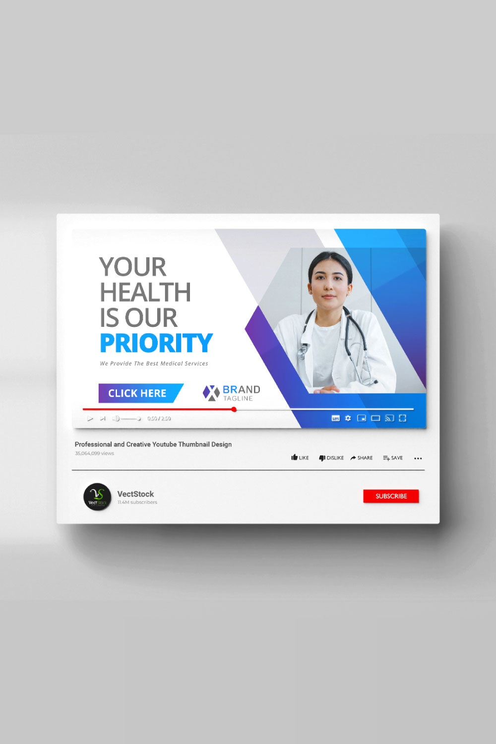 Medical Youtube thumbnail design template pinterest preview image.