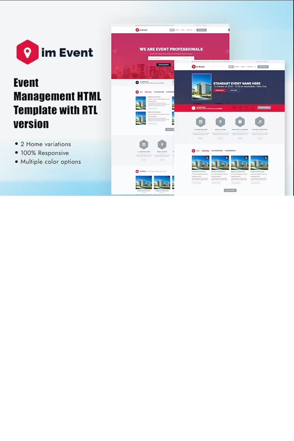 Free Event Management Website Template pinterest preview image.