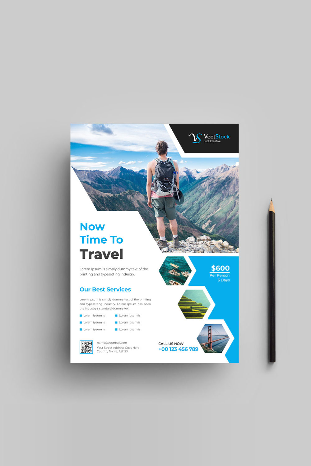 Travel agency flyer design template pinterest preview image.