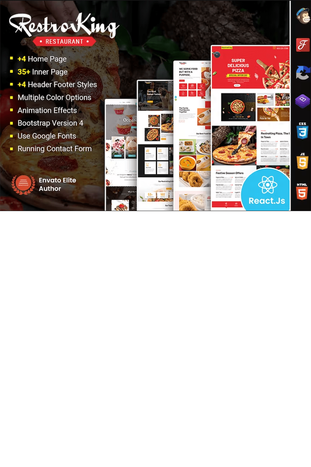 Free RestroKing Cake Pizza & Bakery Bootstrap 4 Template pinterest preview image.