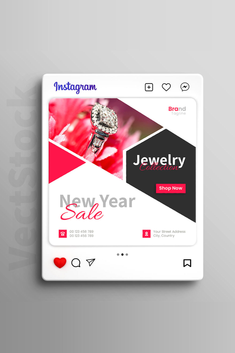 New year sale jewelry social media instagram post template pinterest preview image.